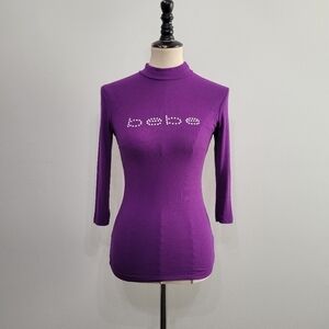 Bebe Y2K Purple Mock Neck Embelished logo top
